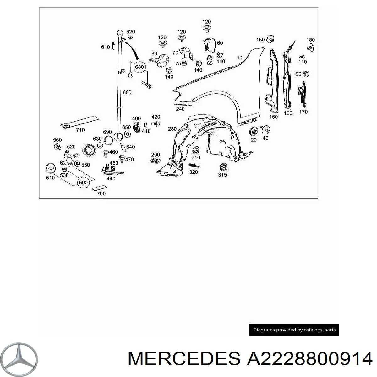 A2228800914 Mercedes Кронштейн кріплення крила переднього лівого, передній
