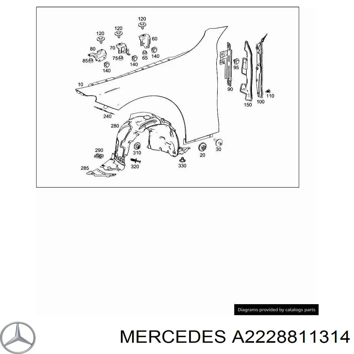 A2228811314 Mercedes Кронштейн кріплення крила переднього лівого, передній
