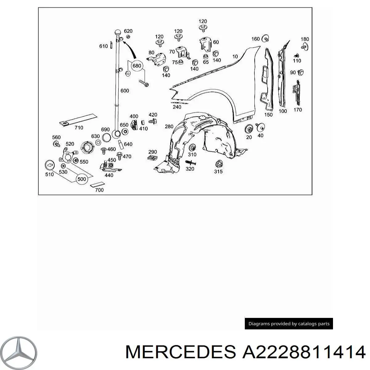 A2228811414 Mercedes Кронштейн кріплення крила переднього правого, передній