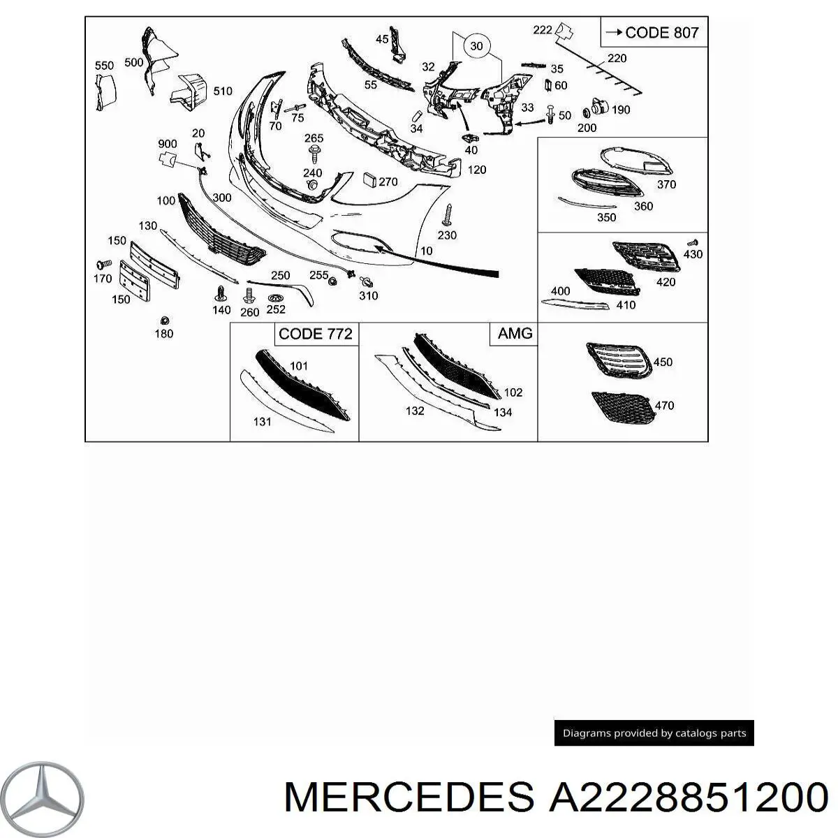 Молдинг переднього бампера, лівий Mercedes A2228851200 ціна, від 44.33 USD