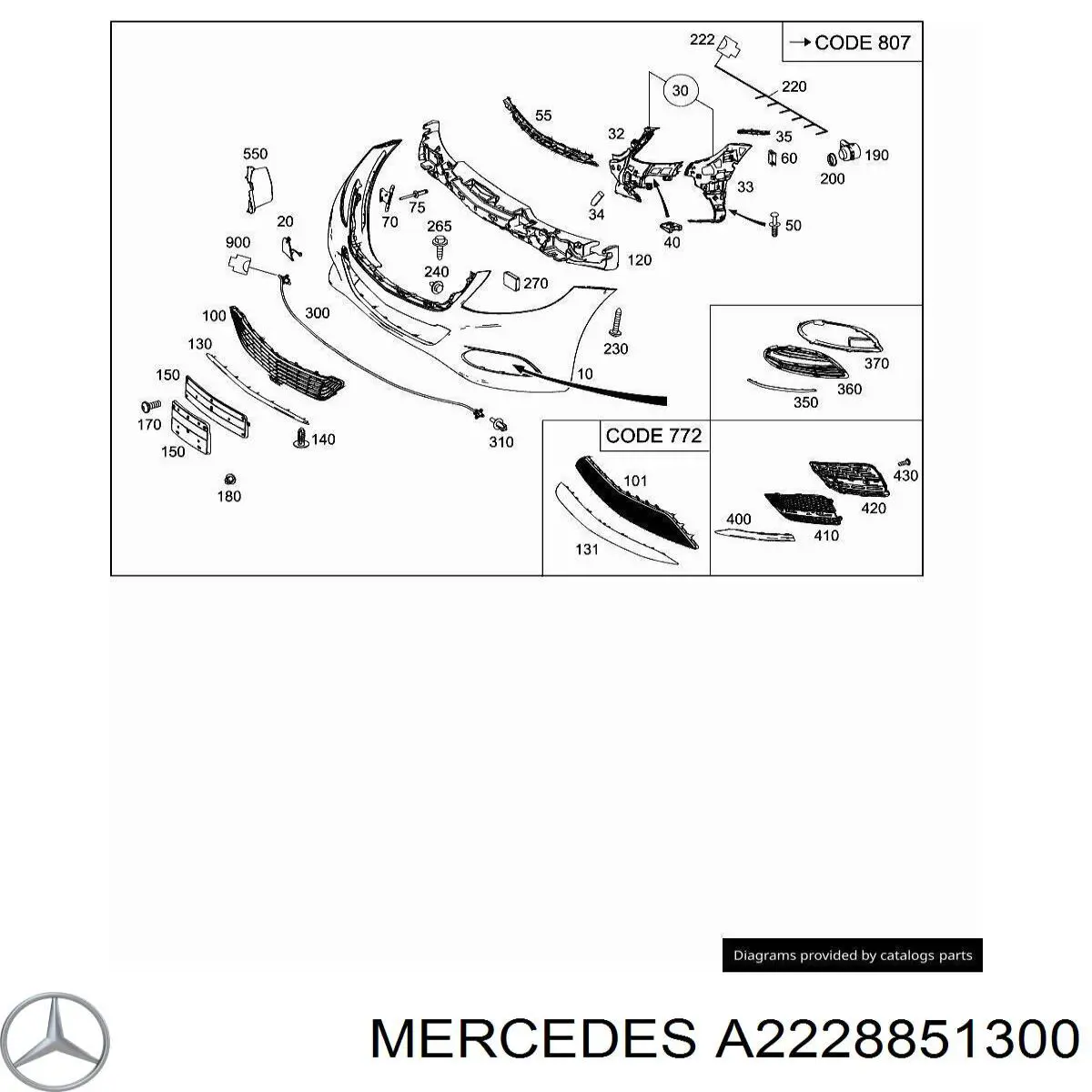 Молдинг переднього бампера, правий Mercedes A2228851300 ціна, від 16.14 USD
