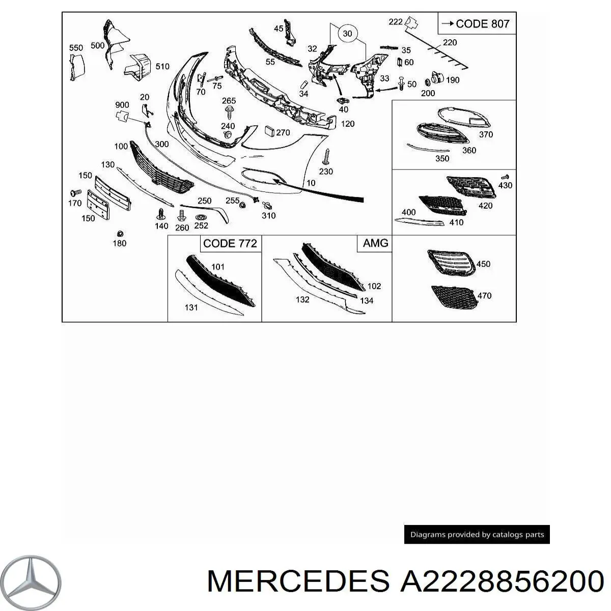 A2228856200 Mercedes Решітка переднього бампера, права