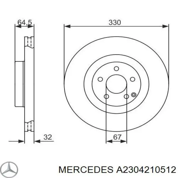 Диск переднього гальма Mercedes A2304210512 ціна, від 78.30 USD