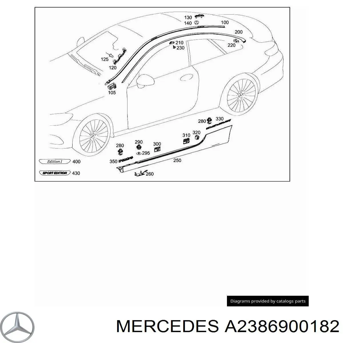 A2386900182 Mercedes Молдинг даху, лівий