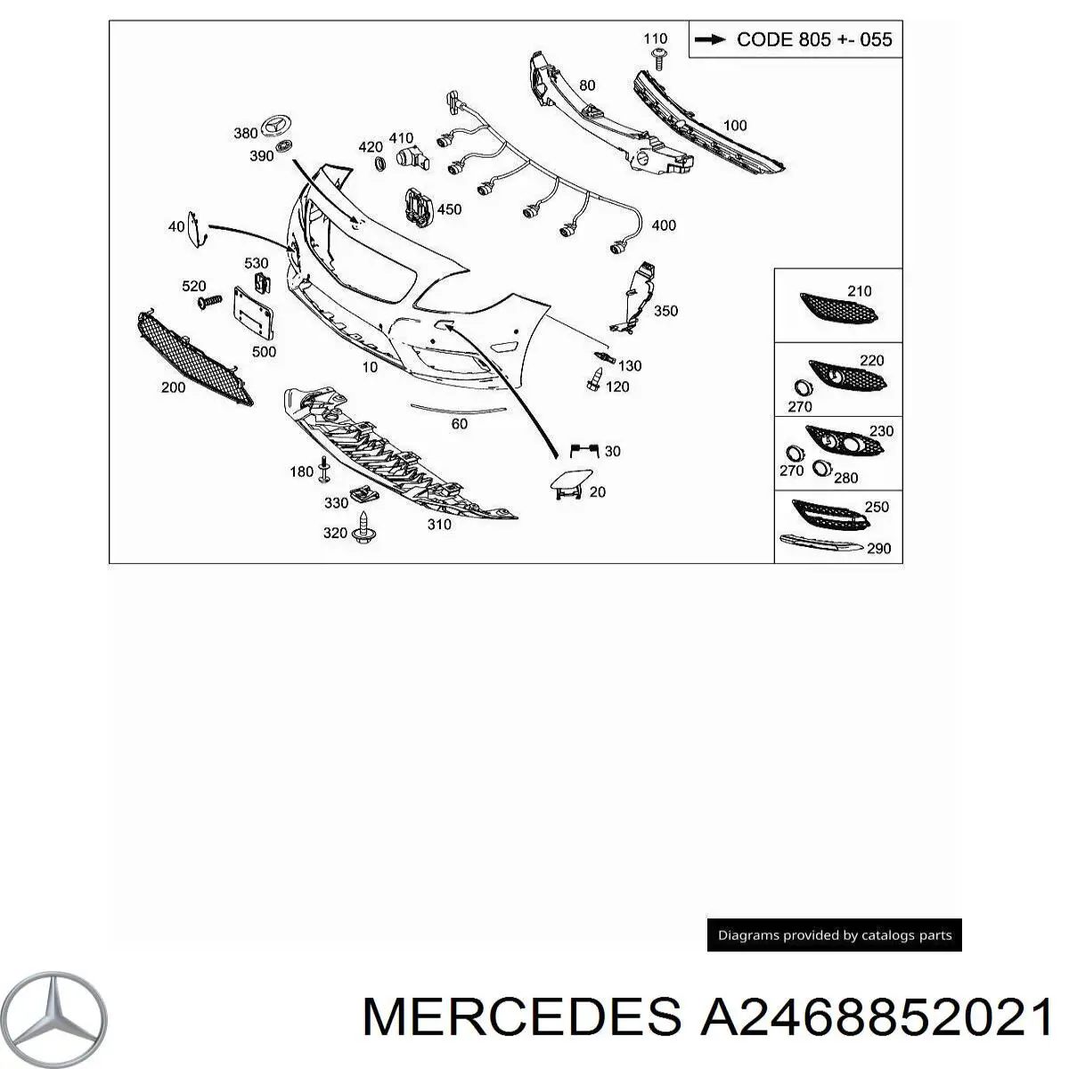 A2468852021 Mercedes Кронштейн бампера переднього, правий