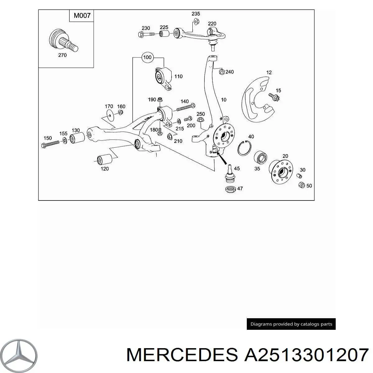Купити A2513301607 Mercedes Важіль передньої підвіски нижній, правий
