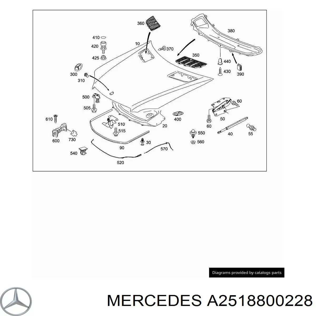Купити A2518800228 Mercedes Шарнір капота правий