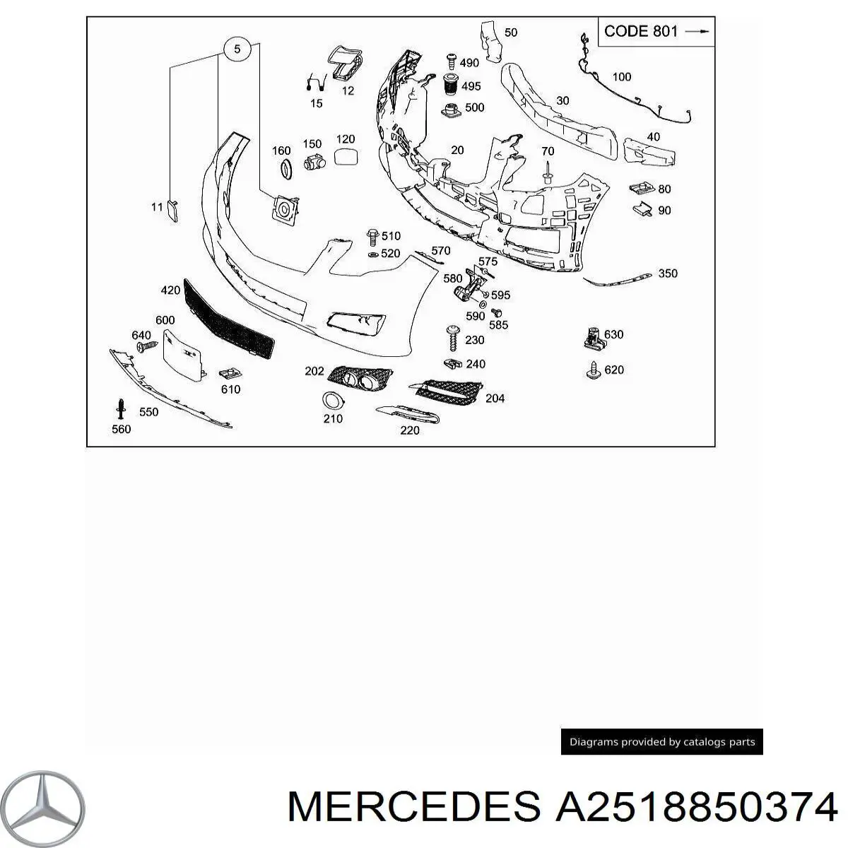 Ободок/окантовка фари протитуманної, лівий A2518850374 Mercedes