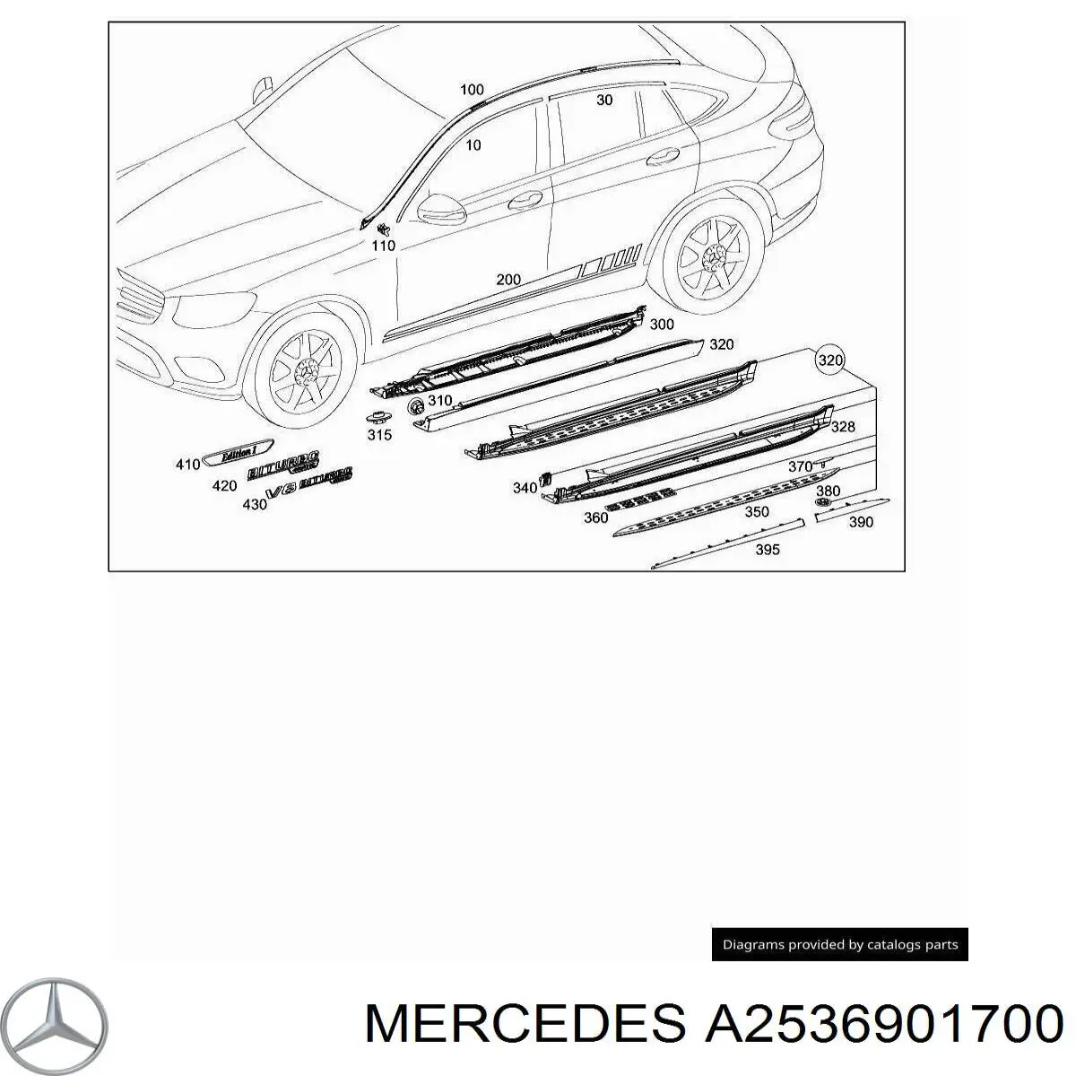A2536901700 Mercedes Молдинг даху, лівий