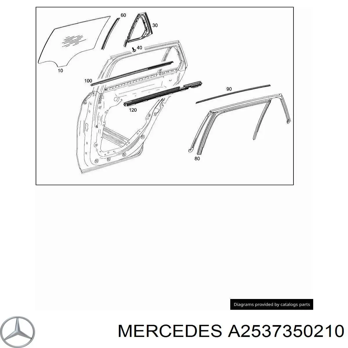 A2537350210 Mercedes Скло задньої двері правої