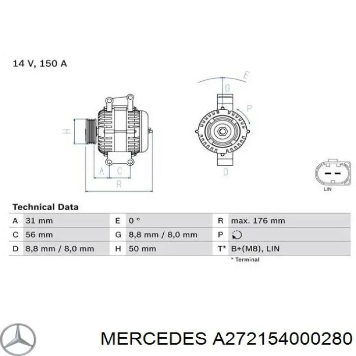 Генератор Mercedes A272154000280 ціна, від 84.65 USD