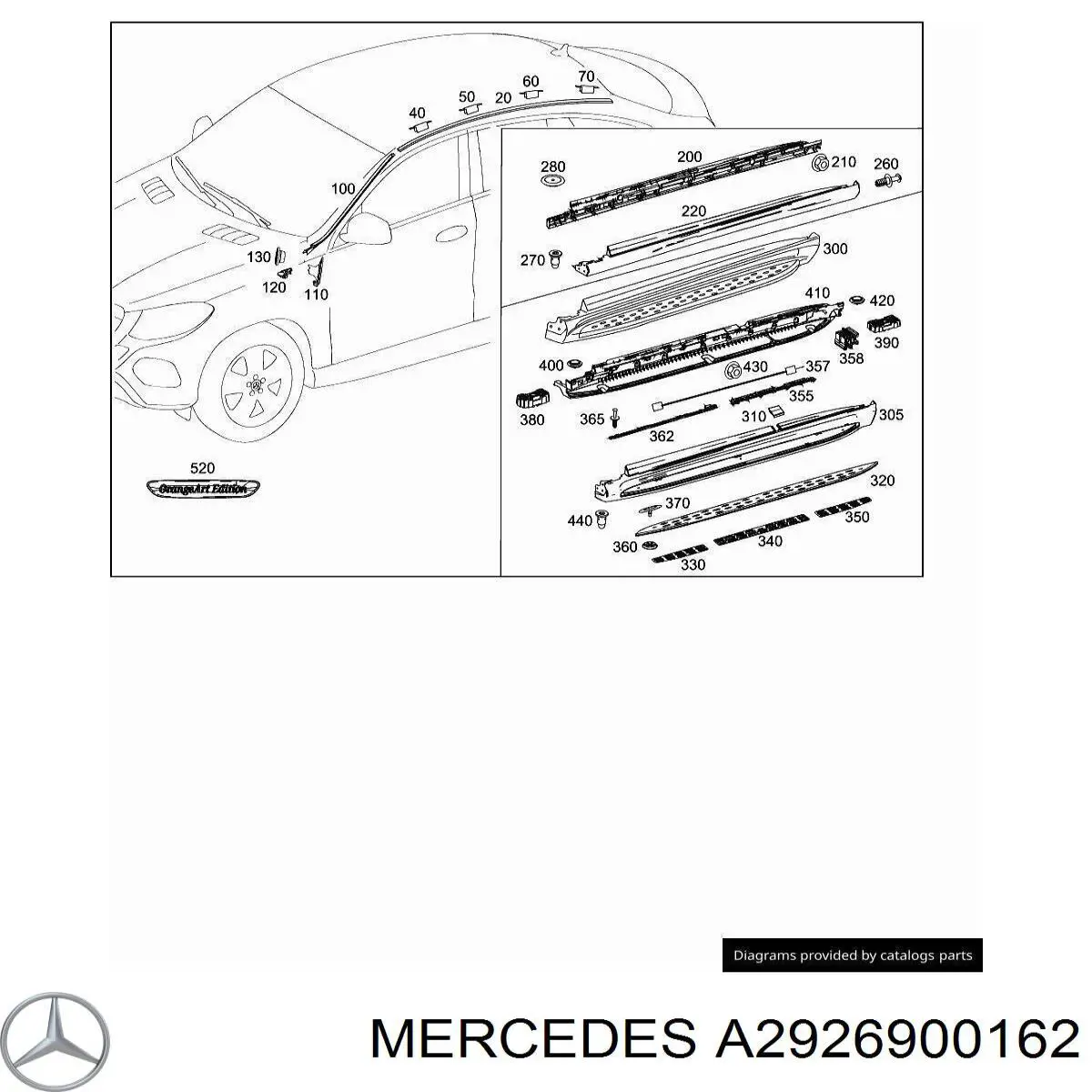 Молдинг даху, лівий Mercedes A2926900162 ціна, від 51.35 USD