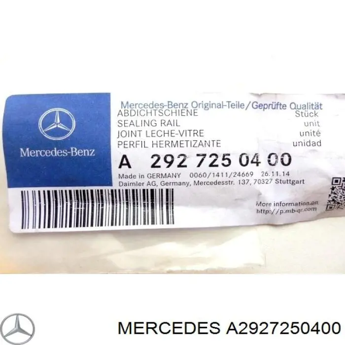 Купити A1667250465 Mercedes Ущільнювач скла передніх дверей правої, внутрішній (планка)