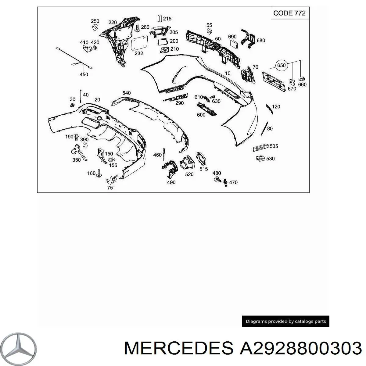 Лівий кронштейн заднього бампера Mercedes A2928800303 ціна, від 58.52 USD