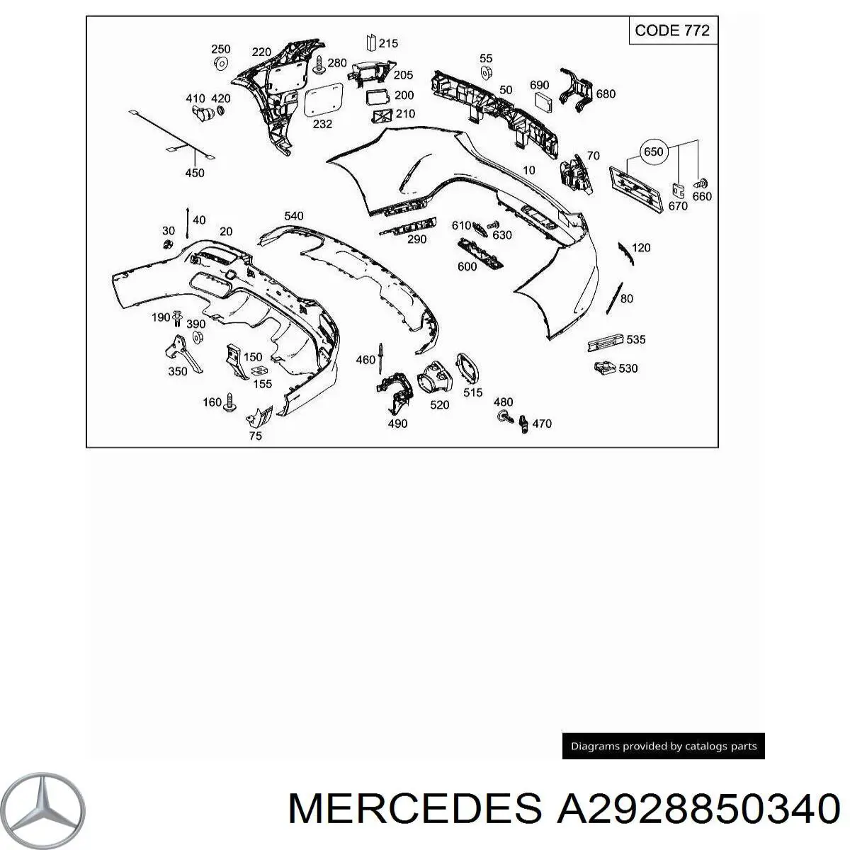Лівий кронштейн заднього бампера Mercedes A2928850340 ціна, від  USD