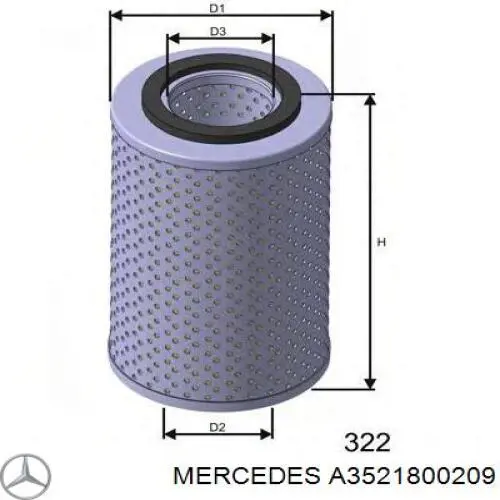Масляний фільтр двигуна Mercedes A3521800209 ціна, від 8.60 USD