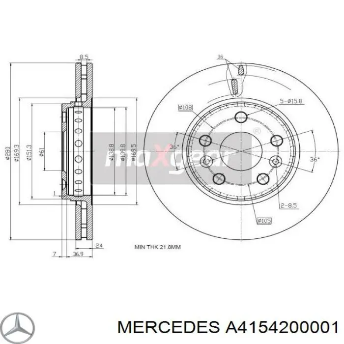 Диск переднього гальма Mercedes A4154200001 ціна, від 42.27 USD