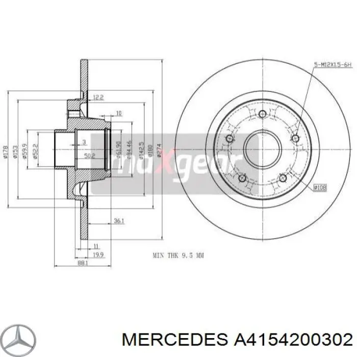 Купити A4154200302 Mercedes Диск заднього гальма
