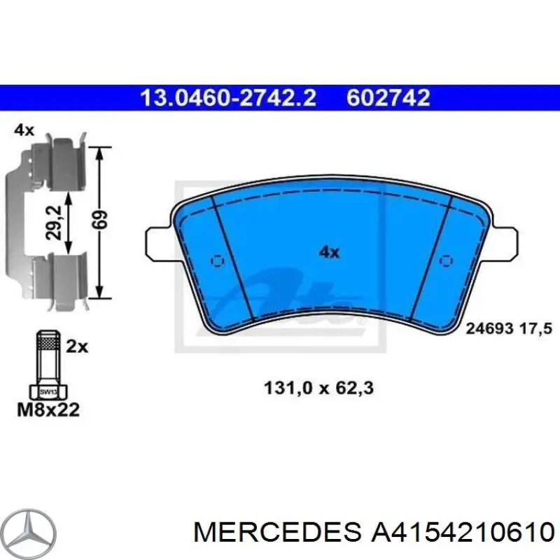 Купити A4154210610 Mercedes Колодки гальмівні передні, дискові
