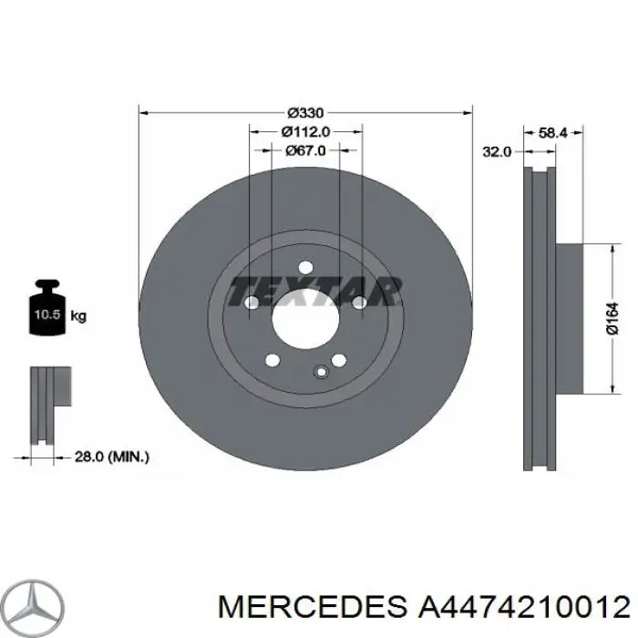 Диск переднього гальма Mercedes A4474210012 ціна, від 87.03 USD