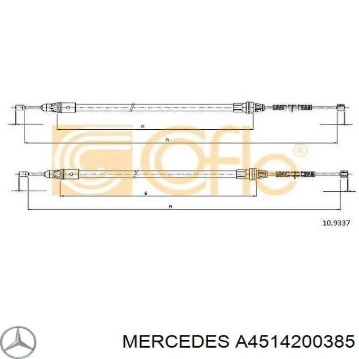 Трос ручного гальма задній, правий/лівий Mercedes A4514200385 ціна, від 23.26 USD