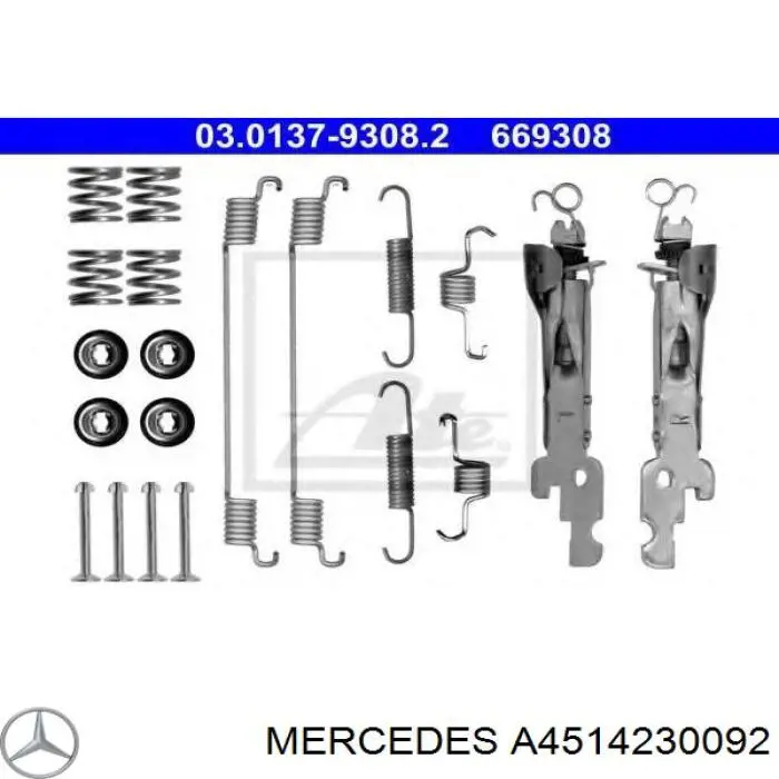Монтажний комплект задніх барабанних колодок Mercedes A4514230092 ціна, від 12.27 USD