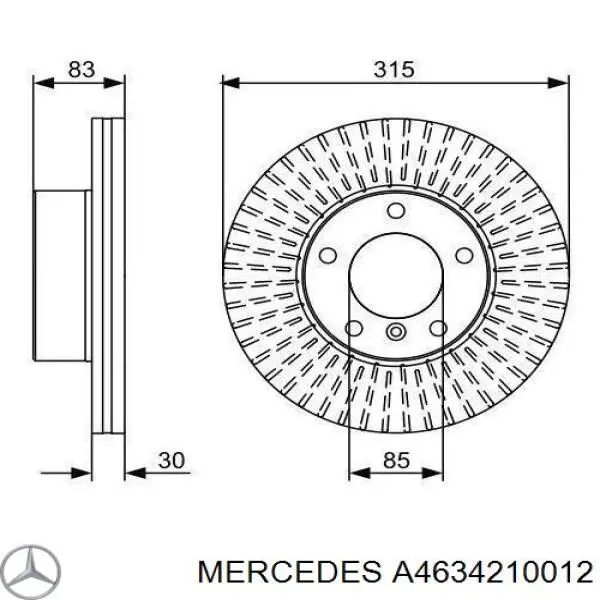 Диск переднього гальма Mercedes A4634210012 ціна, від 134.77 USD