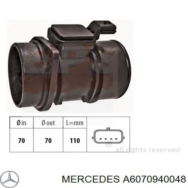 A6070940048 Mercedes датчик потоку (витрати повітря, витратомір MAF - (Mass Airflow))