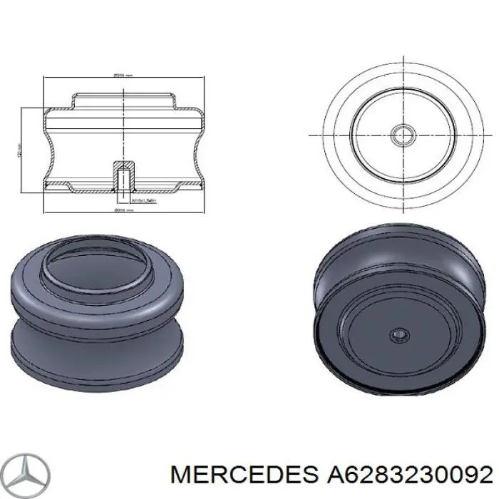 Пневмоподушка/Пневморессора моста переднього Mercedes A6283230092 ціна, від 43.32 USD