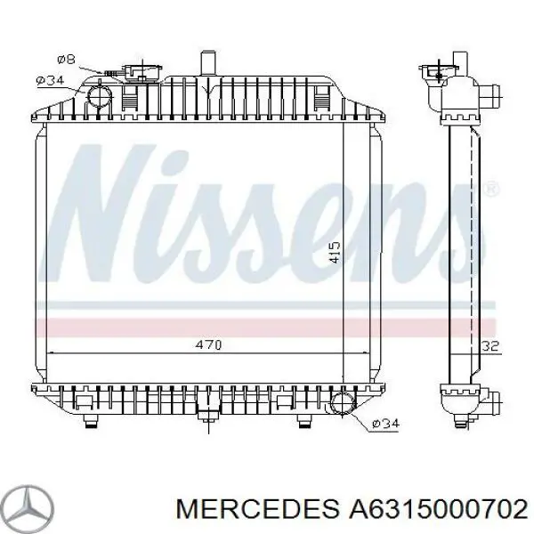 Купити A6315000702 Mercedes Радіатор двигуна