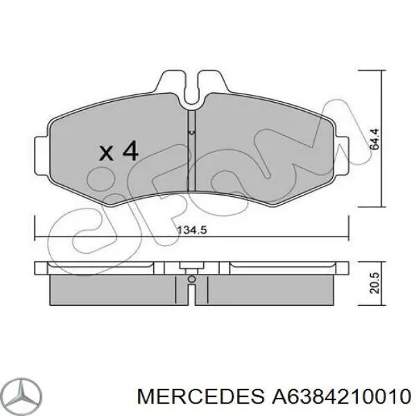 Купити A6384210010 Mercedes Колодки гальмівні передні, дискові