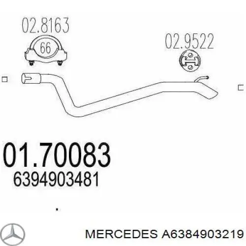 Труба приймальна (штани) глушника, передня Mercedes A6384903219 ціна, від 47.24 USD