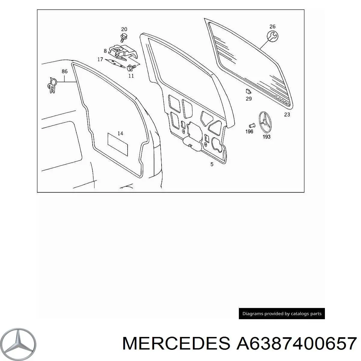 A6387400657 Mercedes скло заднє, 3/5-й двері (ляди)