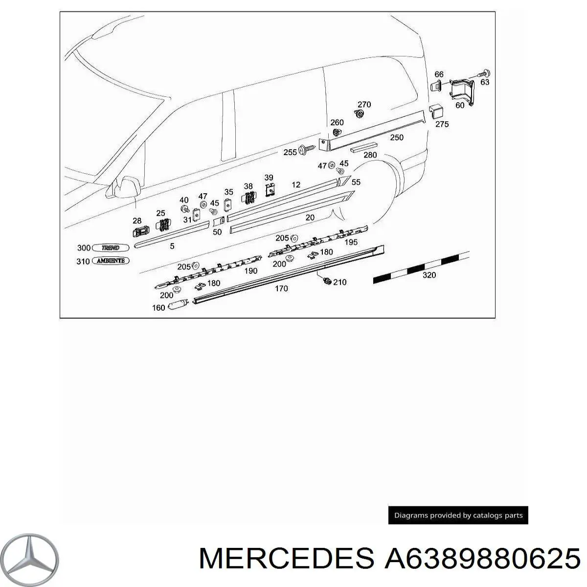 Кліпса (пістон) кріплення молдинга двері Mercedes A6389880625 ціна, від 0.82 USD