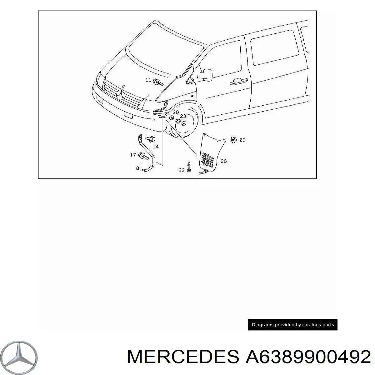 Купити A6389900492 Mercedes Пістон (кліп) кріплення підкрилки переднього крила