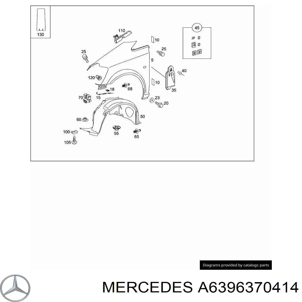 Кронштейн кріплення крила переднього лівого, задній Mercedes A6396370414 ціна, від 4.86 USD