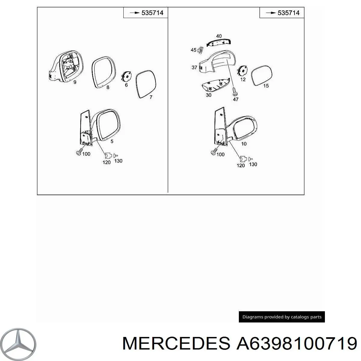 A6398100719 Mercedes дзеркальний елемент дзеркала заднього виду, правого