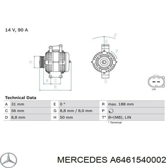Генератор Mercedes A6461540002 ціна, від 181.21 USD