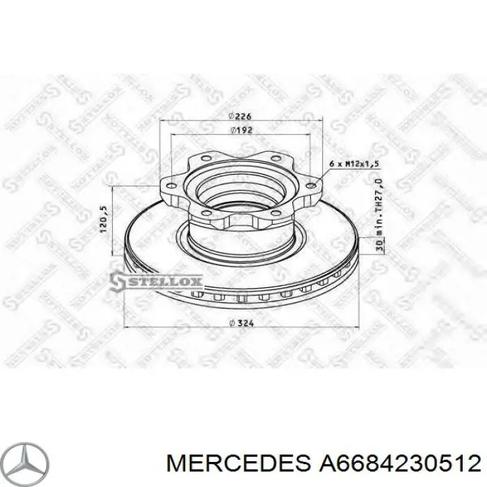 A6684230512 Mercedes диск гальмівний задній
