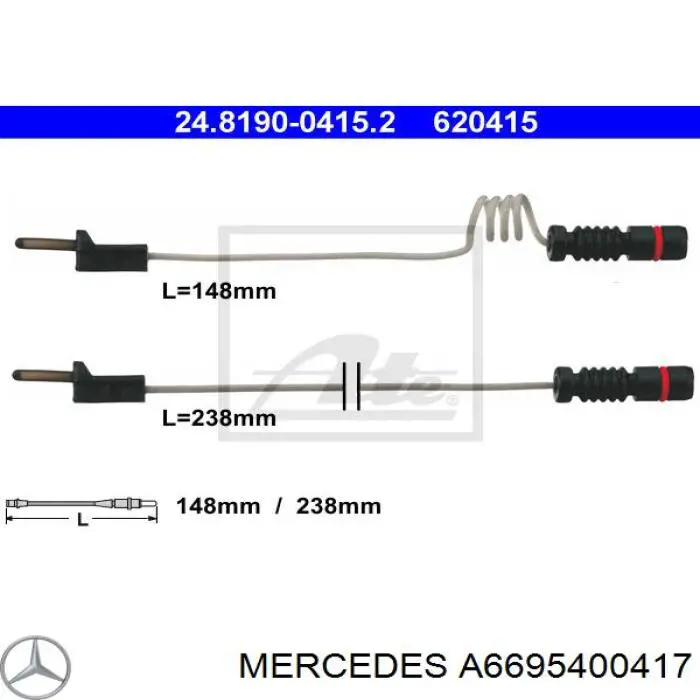 Датчик зносу гальмівних колодок, передній A6695400417 Mercedes