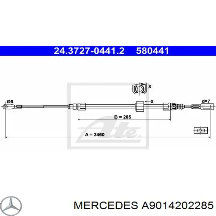 A9014202285 Mercedes трос ручного гальма передній