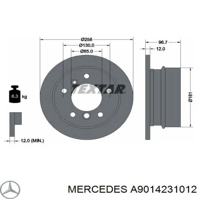 A9014231012 Mercedes диск гальмівний задній