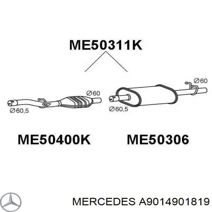 A9014901819 Mercedes глушник, центральна частина