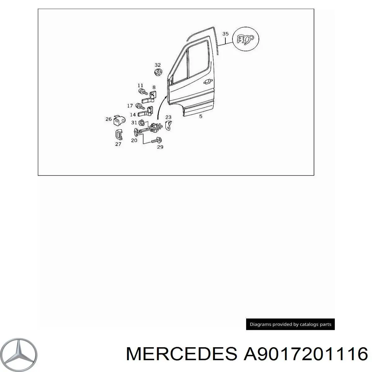 Обмежувач відкриття дверей, передній правий Mercedes A9017201116 ціна, від 12.23 USD