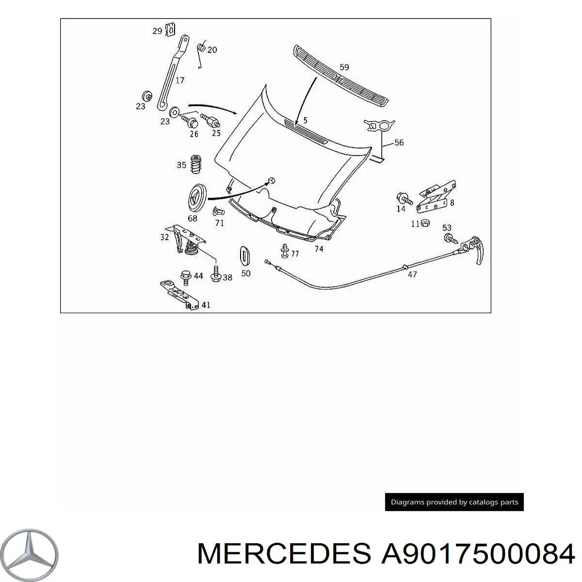 A9017500084 Mercedes стояк-гак замка капота