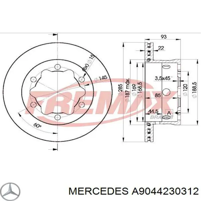 Задні дискові гальма Mercedes A9044230312 ціна, від 42.69 USD