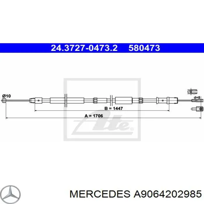 A9064202985 Mercedes трос ручного гальма задній, правий/лівий