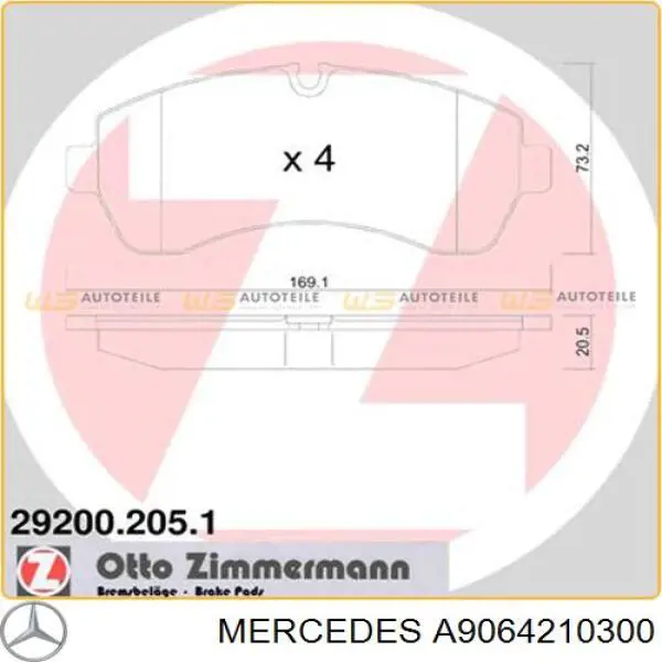 Купити A9064210300 Mercedes Колодки гальмівні передні, дискові