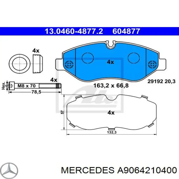 Купити A9064210400 Mercedes Колодки гальмівні передні, дискові