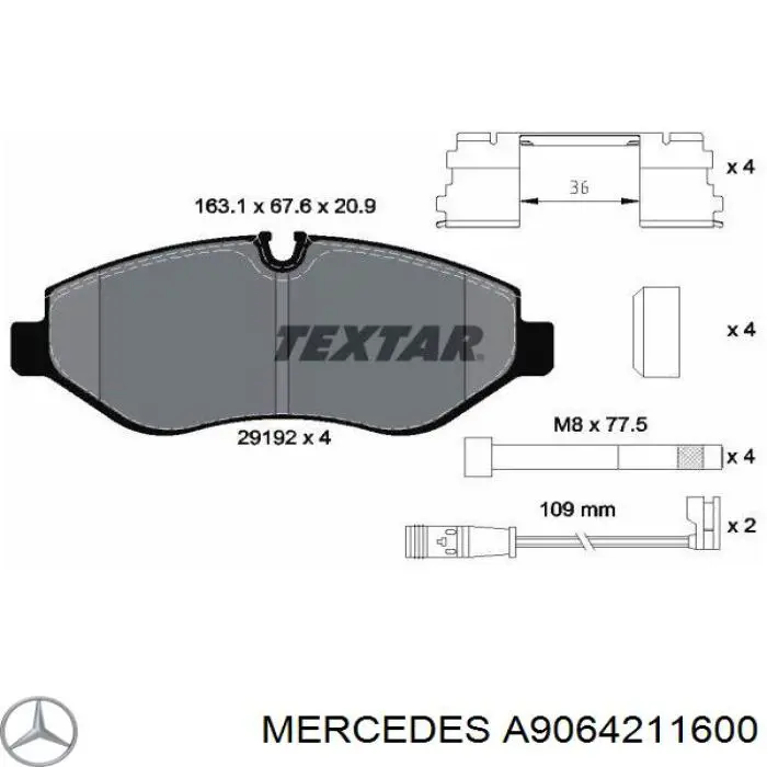 A9064211600 Mercedes колодки гальмівні передні, дискові
